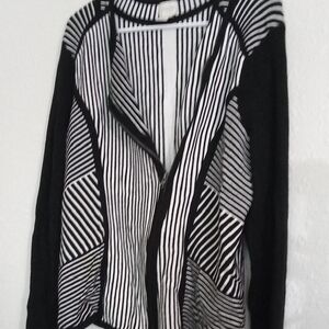 Chico's Black & White Striped Open-Front Cardigan